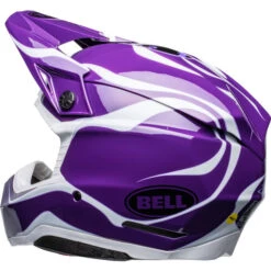 Bell Moto-10 Spherical Slayco Helmet -Motorcycle Helmet Store bell moto 10 spherical slayco helmet gloss purple white back left 66671.1672306181
