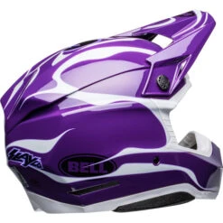 Bell Moto-10 Spherical Slayco Helmet -Motorcycle Helmet Store bell moto 10 spherical slayco helmet gloss purple white back right 44146.1672306188