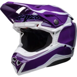Bell Moto-10 Spherical Slayco Helmet -Motorcycle Helmet Store bell moto 10 spherical slayco helmet gloss purple white front left 14758.1672306157
