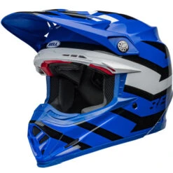 Bell Moto-9S Flex Banshee Helmet -Motorcycle Helmet Store bell moto 9s flex banshee helmet gloss blue white front left 13453.1696804514