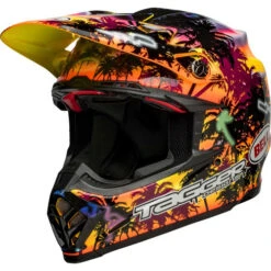 Bell Moto-9S Flex Tagger Tropical Fever Helmet -Motorcycle Helmet Store bell moto 9s flex tagger tropical fever helmet gloss yellow orange front left 40886.1672222148