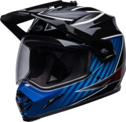 Bell MX-9 Adventure MIPS Dalton Helmet -Motorcycle Helmet Store bell mx 9 adventure mips helmet dalton gloss black blue front left clear shield 60059.1632990115