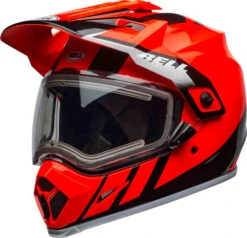 Bell MX-9 Adventure Dash Snow MIPS Helmet - Electric Shield -Motorcycle Helmet Store bell mx 9 adventure snow mips electric shield helmet dash gloss black flo orange front left 02200.1571274143