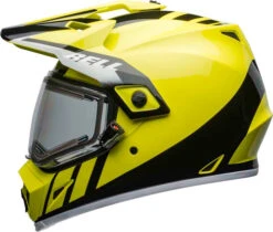 Bell MX-9 Adventure Dash Snow MIPS Helmet - Electric Shield -Motorcycle Helmet Store bell mx 9 adventure snow mips electric shield helmet dash gloss black flo yellow left 95220.1571274119