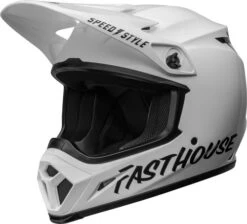 Bell MX-9 MIPS Fasthouse Helmet -Motorcycle Helmet Store bell mx 9 mips fasthouse helmet gloss white black front left 92873.1612684940