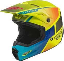 Fly Racing Kinetic Drift Youth Helmet -Motorcycle Helmet Store fly racing kinetic drift helmet blue hi viz yellow charcoal front left 17779.1644371848