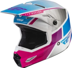 Fly Racing Kinetic Drift Youth Helmet -Motorcycle Helmet Store fly racing kinetic drift helmet pink white blue front left 62708.1644638074