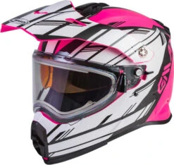 Gmax AT-21S Epic Snow Helmet - Electric Shield -Motorcycle Helmet Store gmax at 21s epic helmet electric shield pink white black left 62116.1603448937
