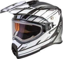 Gmax AT-21S Epic Snow Helmet - Electric Shield -Motorcycle Helmet Store gmax at 21s epic helmet electric shield silver white black left 77304.1603448897