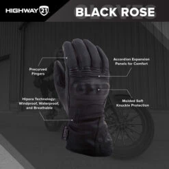 Highway 21 Black Rose Gloves -Motorcycle Helmet Store highway 21 black rose womens gloves black features 63144.1646234919