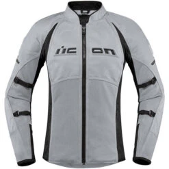 ICON Contra2 Women's Jacket Stealth -Motorcycle Helmet Store icon contra2 jacket grey front 39373.1591428559