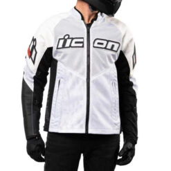 ICON Mesh AF Leather Jacket -Motorcycle Helmet Store icon mesh af leather jacket white worn front 13137.1689750293