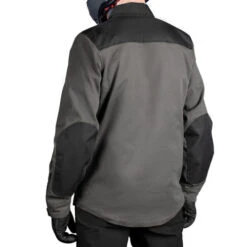 ICON Upstate Canvas CE Jacket -Motorcycle Helmet Store icon upstate canvas jacket grey worn back 72083.1689751143