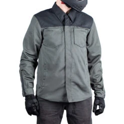 ICON Upstate Mesh CE Jacket -Motorcycle Helmet Store icon upstate mesh jacket grey worn front 17806.1689755167
