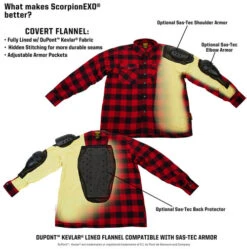 Scorpion Covert Moto Flannel Shirt -Motorcycle Helmet Store scorpion covert flannel shirt red black armor details 85024.1573609935