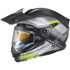 Scorpion EXO-AT950 Zec Snow Helmet - Electric Shield -Motorcycle Helmet Store scorpion exo at950 zec electric shield helmet grey hi viz 86063.1698284808