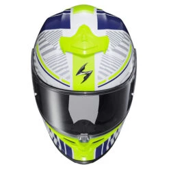 Scorpion EXO-R1 Air Juice Helmet -Motorcycle Helmet Store scorpion exo r1 air juice helmet white hi vis blue front 59920.1663733003