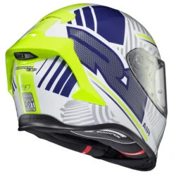 Scorpion EXO-R1 Air Juice Helmet -Motorcycle Helmet Store scorpion exo r1 air juice helmet white hi vis blue rear 92663.1663733011