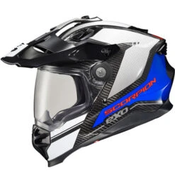 Scorpion EXO XT9000 Carbon Trailhead Helmet -Motorcycle Helmet Store scorpion exo xt9000 carbon trailhead helmet white blue clear shield 51682.1678427692
