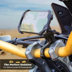 SCOSCHE TerraClamp MagicMount Pro Handlebar Low Profile Phone Mount -Motorcycle Helmet Store scosche terraclamp magicmount pro handlebar low profile phone mount on bike front 79744.1658317868